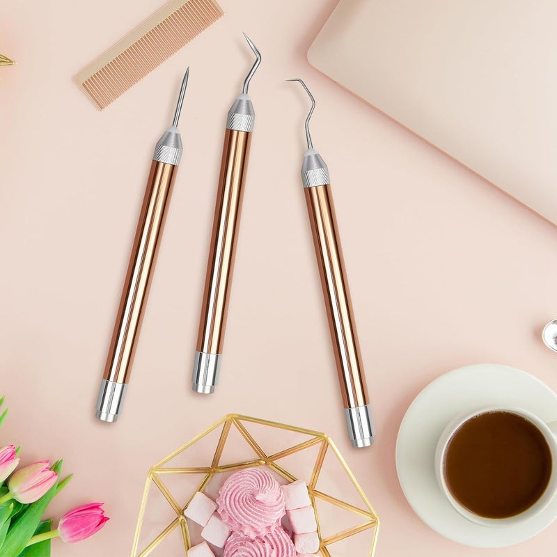 GETRIC 3PCS LED Weeding Tools for Vinyl with Light with Pin and Hook Lighted Pin Pen Weeding Tool for Removing Iron on Tiny Vinyl Paper Silhouette Cutting Machines Supply (Rose Gold) (3PCS-Rose Gold) - Image 3